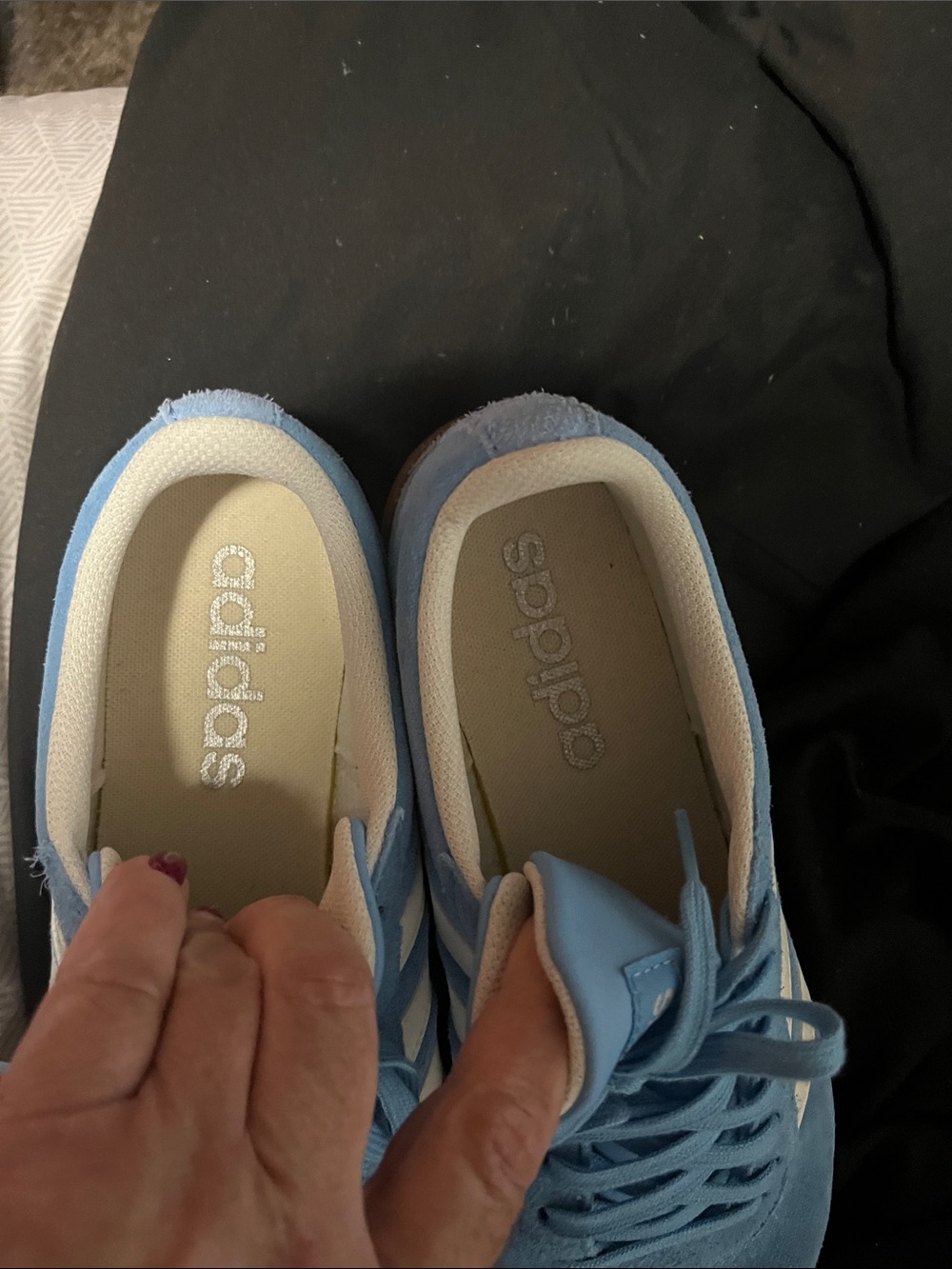 adidas Sky Blue Suede Sneakers with White Stripes - Picture 6 of 7